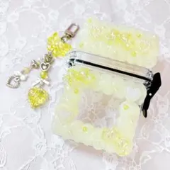 No.150 ホイップデコ❤︎スケルトンケースデコ&ストラップセット　黄色小物入れ