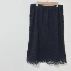 花柄レーススカート 黒 ウエストゴム カジュアル　綺麗め　上品　オフィス