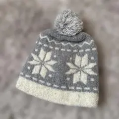 雪の結晶デザイン ニット帽 ポンポン付き 50-54cm 無印良品