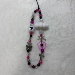 ビーズストラップ　携帯ストラップ ピンク　ブラック　韓国　y2k スクバ
