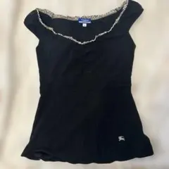 BURBERRY BLUE LABEL 黒カットソー　ノバチェック　刺繍