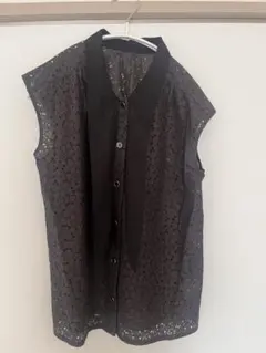 黒 レース 半袖シャツ スタンドカラー