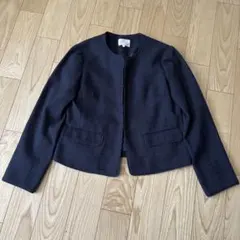 grove ネイビー ノーカラー ツイード ジャケット Sサイズのサムネイル