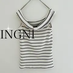 INGNIオフショルダーノースリーブボーダーニットボーダー（M）白黒カットソー