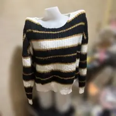 オフショルダー ストライプ ニットセーター