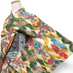 小紋　身丈158　裄64　型染め　菊花　松竹梅　正絹　着物　032b p