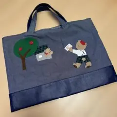新品未使用】familiar 女の子とクマ刺繍トートバッグ レッスンバッグ