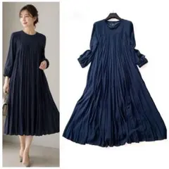 美品 23区 定価3万 シルクコットンツイルワンピース バックプリーツ