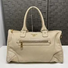 ア*オ様 PRADA ベージュ レザー ハンドバッグ
