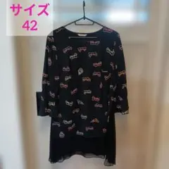 ★美品★ローズティアラ リボンパフュームプリントチュニックワンピース サイズ42