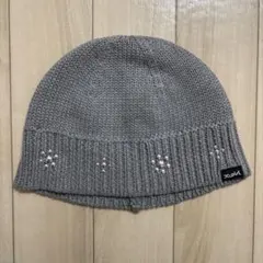 x-girl グレー ニット帽 ビーズ装飾