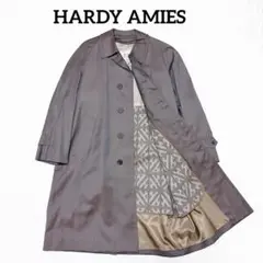 HARDY AMIES シルク混 ステンカラーコート 総柄ライナー 比翼 日本製