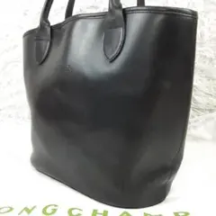 美品△Longchamp ロンシャン トートバッグ 黒 本革 保存袋付きのサムネイル