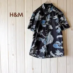 ＊H&M エイチ＆エム＊ コットンシャツ 半袖 夏 総柄 S クロ系花柄