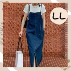 ジャンパースカート　LL　XL　ブルー　ゆったり　体型カバー　オールインワン