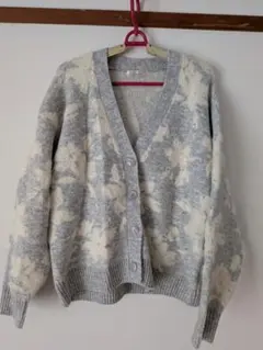 ♥もふもふ♥淡グレー花模様カ−ディガンL