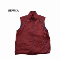 ナイロンベスト M 赤 フルジップ 配色デザイン 軽量 アウトドア 古着