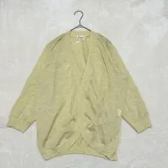 yt281 良品✨七分袖ニットカーディガン オープンフロント イエロー 羽織り