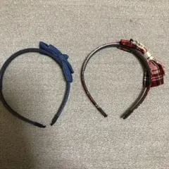 リボン付きカチューシャ 青と赤のチェック