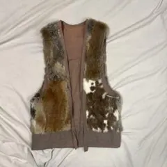 本毛皮 リアルファー ベスト アウター ダークブラウン