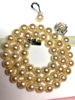 高級天然あこやパールネックレスとトップセット稍ゴールド色