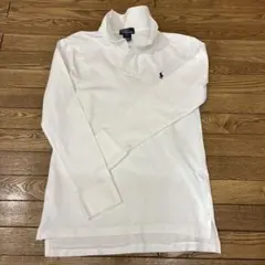 ラルフローレン 長袖ポロシャツ M (10-12)白 ネイビー刺繍