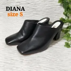 DIANA ミュールパンプス 黒カーフ スクエアトゥ 太ヒール ブラック S