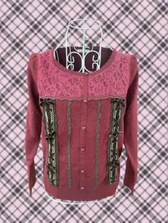 axes femme カーディガン 長袖 ボルドー レース リボン ゴシック