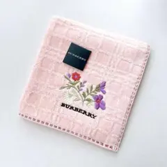 【新品 未使用】BURBERRY タオルハンカチ 花柄 刺繍 訳あり