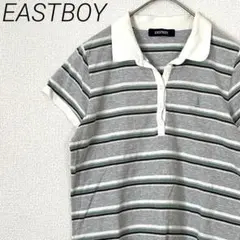 EASTBOY ポロシャツ 半袖 ボーダー ロゴ刺繍 サイドスリット シンプル