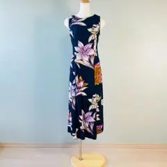 花柄 フラワープリント オープンバック ノースリーブ ロングワンピース N706