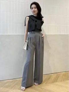 ツータックワイドパンツ グレー M アニュアンス