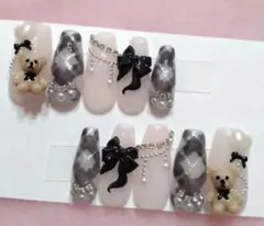 ネイル チップ チェック 黒 フレンチガーリー 量産型 ワンホン 現品 オーダー