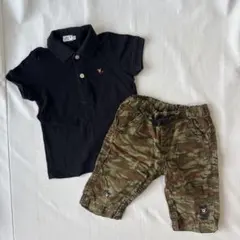 DOUBLE.B ポロシャツ 100cm 黒 + 迷彩ショートパンツ