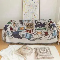 ソファーカバー マルチカバー 北欧 レトロ 総柄 フリンジ ブランケット ラグ