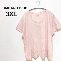 TIME AND TRUE 【3XL】ピンク Vネック Tシャツ 薄手 ゆるだぼ