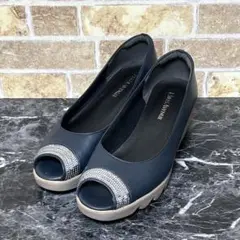 【874】✨美品✨HILLS AVENUE パンプス　ウェーブソール　ネイビー