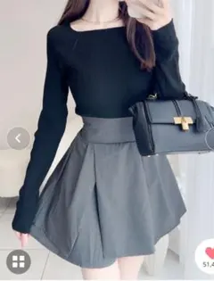 mily bilet スクエアネックリブニットプルオーバー ブラック M