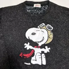PEANUTS スヌーピー 刺繍 トレーナーLサイズ霜降りダークグレー