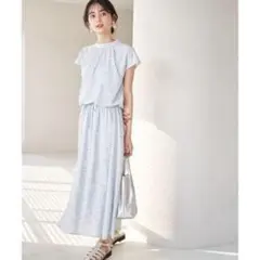 【美品】ロペピクニック 花柄ワンピース サックス 38 フレンチスリーブ