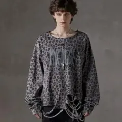 GRANCY ラインストーングラフィックロンT 黒レオパード柄