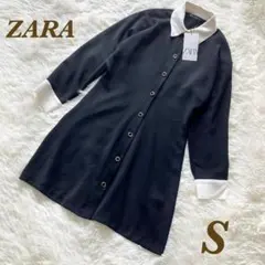 新品　ZARA ザラ　ミディシャツワンピース　シワになりにくい　ブラック　S