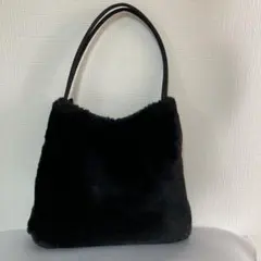 【美品】ブラックファーハンドバッグ