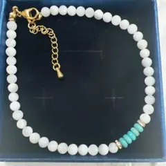 ホワイト×ターコイズ 天然石ブレスレット パワーストーン 夏色 上品 華奢
