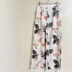フラワープリント ワイドパンツ 大きめ花柄 ストレート おしゃれ 夏 ホワイト