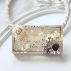 ✾ ヘアゴム ✾ドライフラワー レジン ハンドメイド スクエア グレージュ