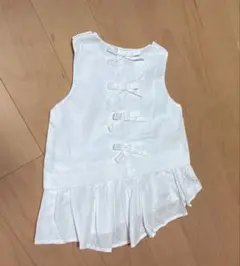 プティマイン ホワイトリボン フリル ノースリーブ