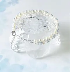 パールブルービーズ　ブレスレット　ハンドメイド