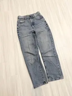 GUハイウエストストレートジーンズS ライトブルー