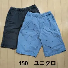 UNIQLO ハーフパンツ 2枚セット 150cm 紺、クジラ柄